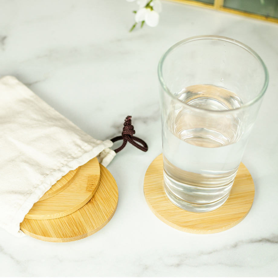 Set Di 6 Sottobicchieri In PU Con Portasottobicchieri, Marrone Rotondo, Anticaldo, Proteggi Mobili Da Macchie D'Acqua